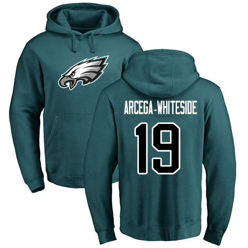 Men Philadelphia Eagles #19 JJ Arcega-Whiteside Green Name and Number Logo NFL Pullover Hoodie Sweatshirts